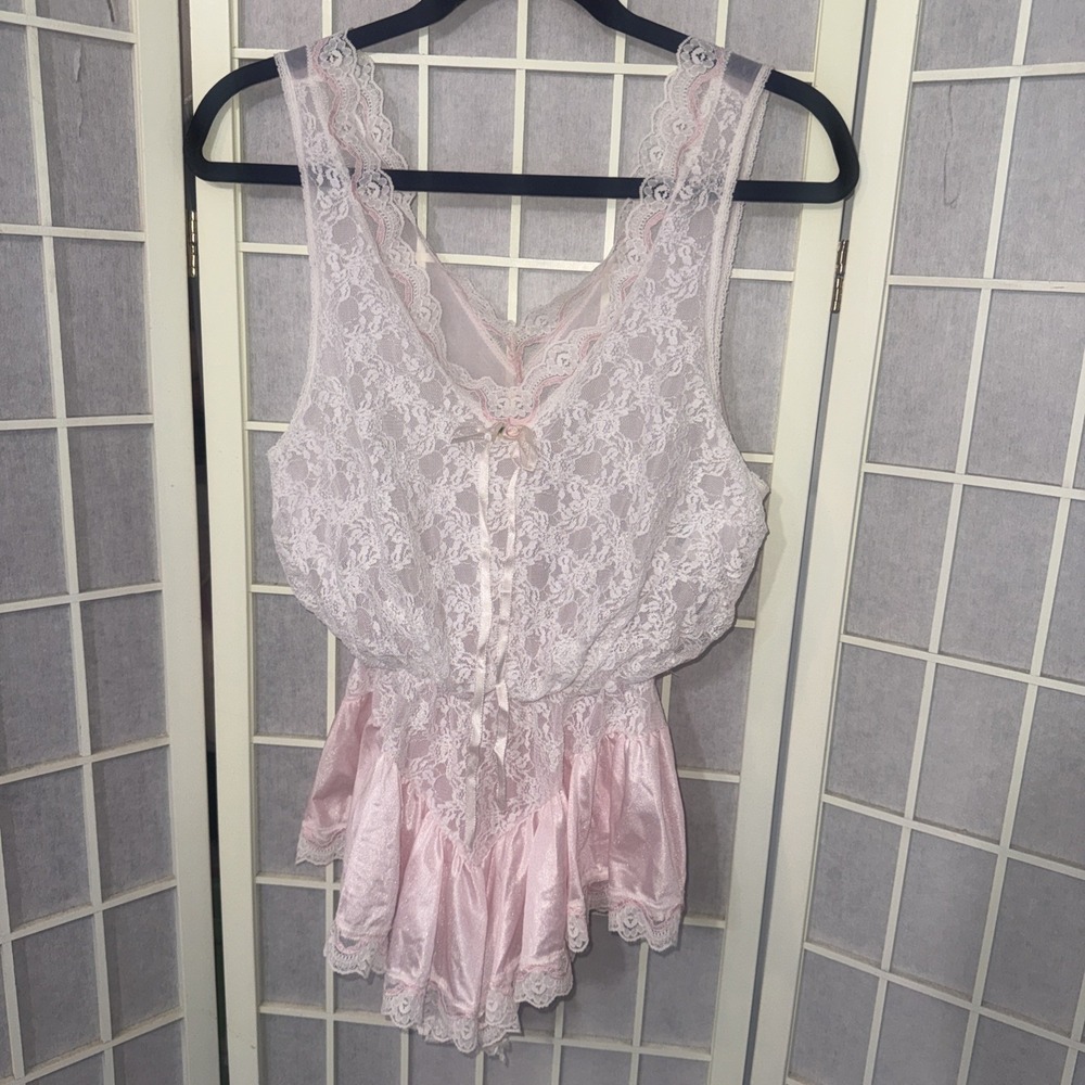 Vintage Tosca Slip Teddy Bodysuit  Babydoll Lingerie Romper Lace Playsuit Large
